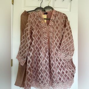 Agha Noor cotton net embellished kurta